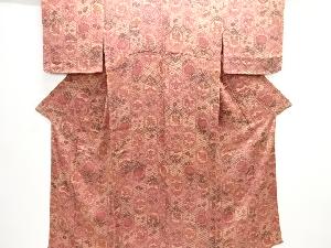 縮緬地亀甲に花模様単衣小紋着物